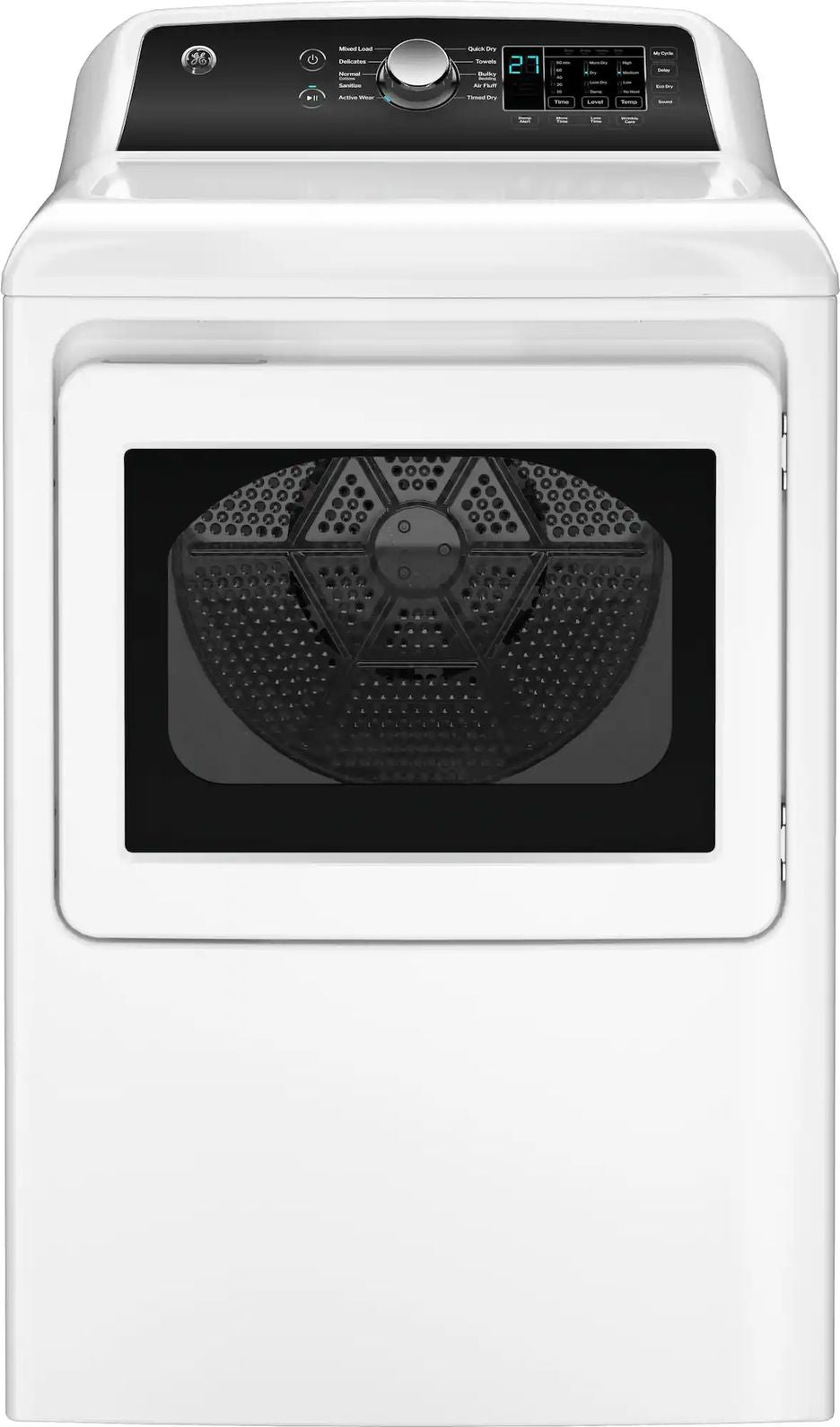 Package - GE - 4.5 Cu. Ft. Top Load Washer with Water Level Control, Deep Fill, Quick Wash, and Glass Lid and 7.4 Cu. Ft. Front Load Electric Dryer with Sensor Dry - White with Matte Black
