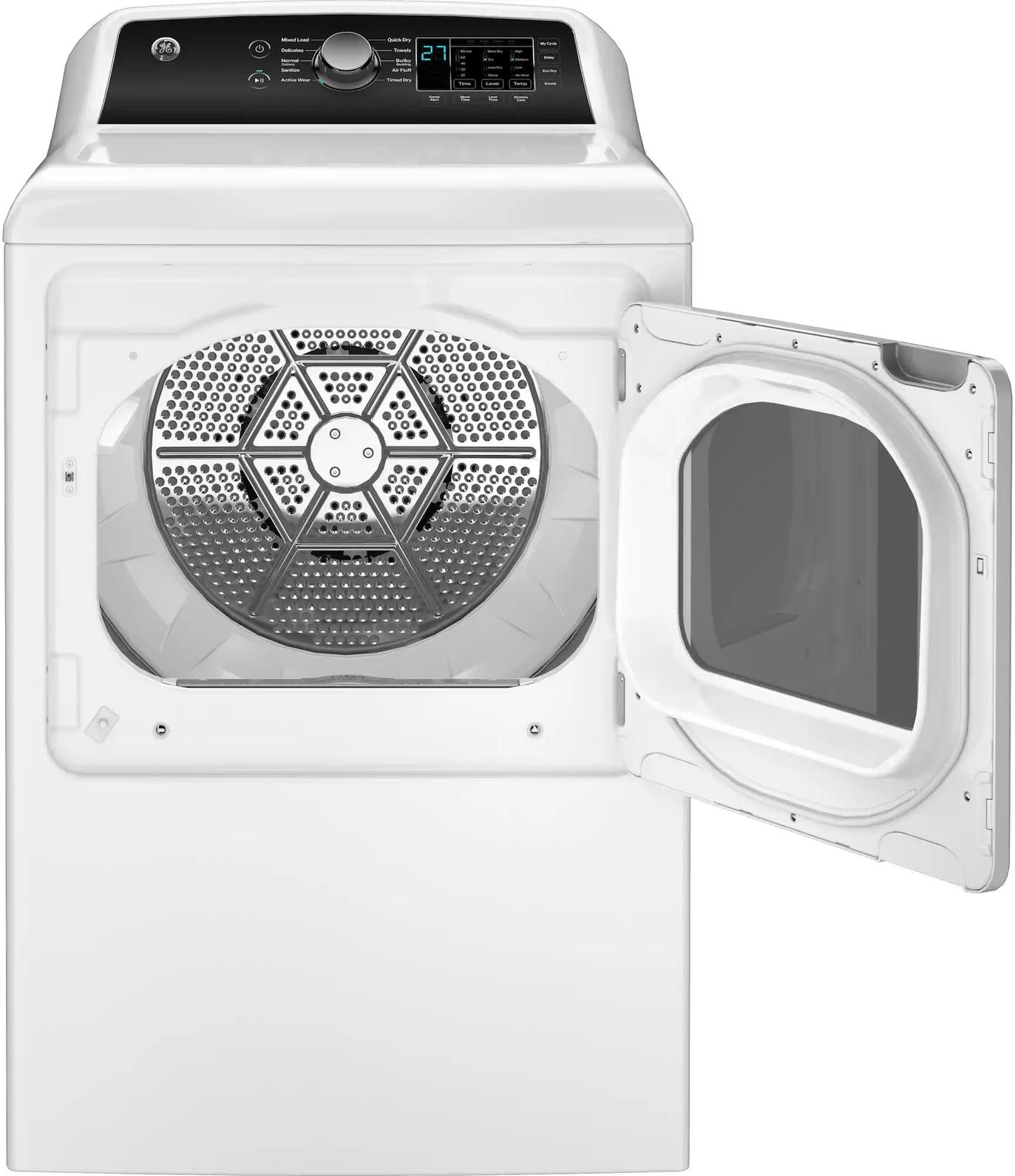 Package - GE - 4.5 Cu. Ft. Top Load Washer with Water Level Control, Deep Fill, Quick Wash, and Glass Lid and 7.4 Cu. Ft. Front Load Electric Dryer with Sensor Dry - White with Matte Black