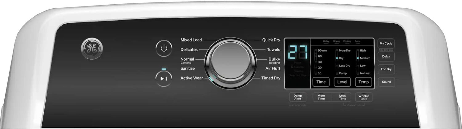 Package - GE - 4.5 Cu. Ft. Top Load Washer with Water Level Control, Deep Fill, Quick Wash, and Glass Lid and 7.4 Cu. Ft. Front Load Electric Dryer with Sensor Dry - White with Matte Black