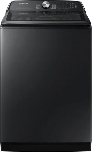 Package - Samsung - 5.5 Cu. Ft. High-Efficiency Smart Top Load Washer with Super Speed Wash - Brushed Black and 7.4 Cu. Ft. Smart Electric Dryer with Steam Sanitize+ - Black