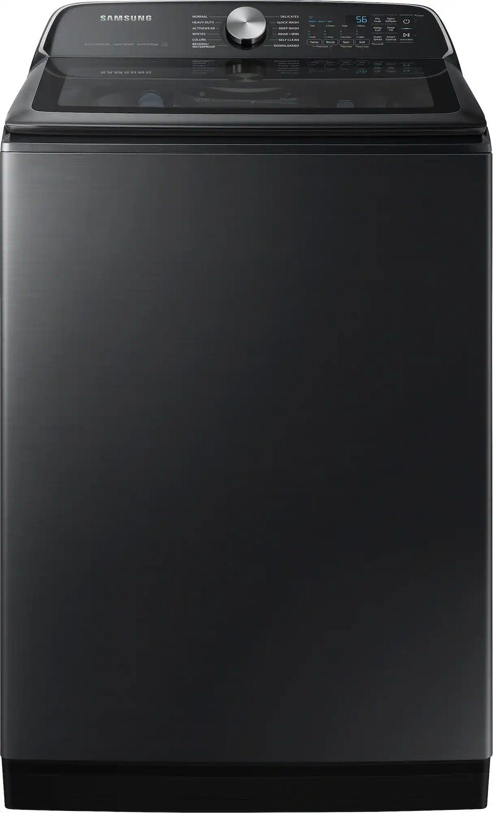 Package - Samsung - 5.5 Cu. Ft. High-Efficiency Smart Top Load Washer with Super Speed Wash - Brushed Black and 7.4 Cu. Ft. Smart Electric Dryer with Steam Sanitize+ - Black