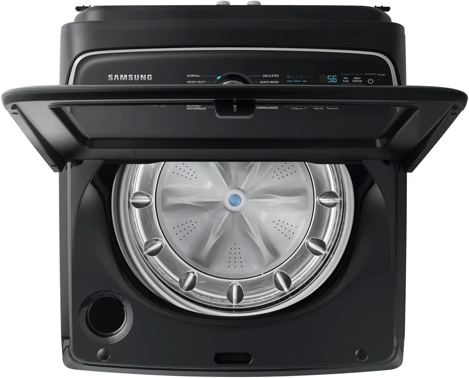 Package - Samsung - 5.5 Cu. Ft. High-Efficiency Smart Top Load Washer with Super Speed Wash - Brushed Black and 7.4 Cu. Ft. Smart Electric Dryer with Steam Sanitize+ - Black