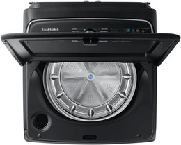 Package - Samsung - 5.5 Cu. Ft. High-Efficiency Smart Top Load Washer with Super Speed Wash - Brushed Black and 7.4 Cu. Ft. Smart Electric Dryer with Steam Sanitize+ - Black