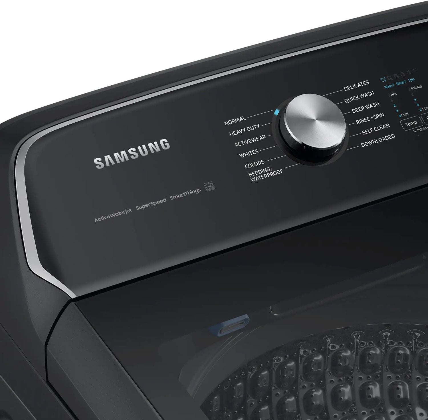 Package - Samsung - 5.5 Cu. Ft. High-Efficiency Smart Top Load Washer with Super Speed Wash - Brushed Black and 7.4 Cu. Ft. Smart Electric Dryer with Steam Sanitize+ - Black