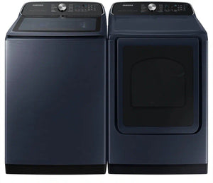 Package - Samsung - 5.4 Cu. Ft. High-Efficiency Smart Top Load Washer with Pet Care Solution and 7.4 Cu. Ft. Smart Gas Dryer with Steam and Pet Care Dry - Brushed Navy