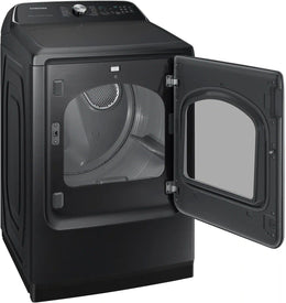 Package - Samsung - 5.5 Cu. Ft. High-Efficiency Smart Top Load Washer with Super Speed Wash - Brushed Black and 7.4 Cu. Ft. Smart Electric Dryer with Steam Sanitize+ - Black