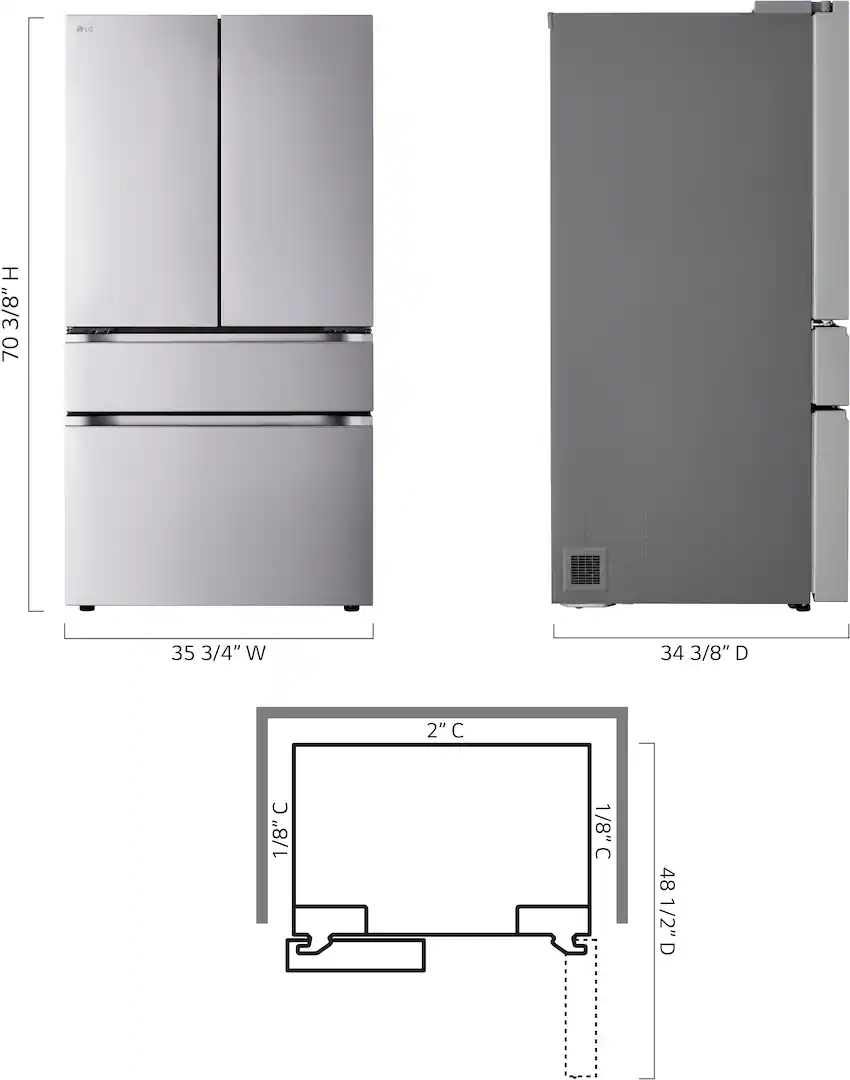 LG - 36-in Standard-Depth MAX 29.6 Cu. Ft. 4-Door French Door Smart Refrigerator with Full-Convert Drawer - Stainless Steel