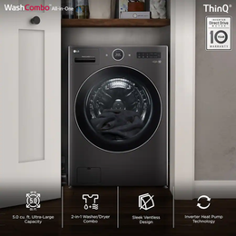 LG - 5.0 Cu. Ft. HE Smart Mega Capacity All-in-One Electric Washer/Dryer WashCombo with Steam and Ventless Inverter Heat Pump - Black Steel