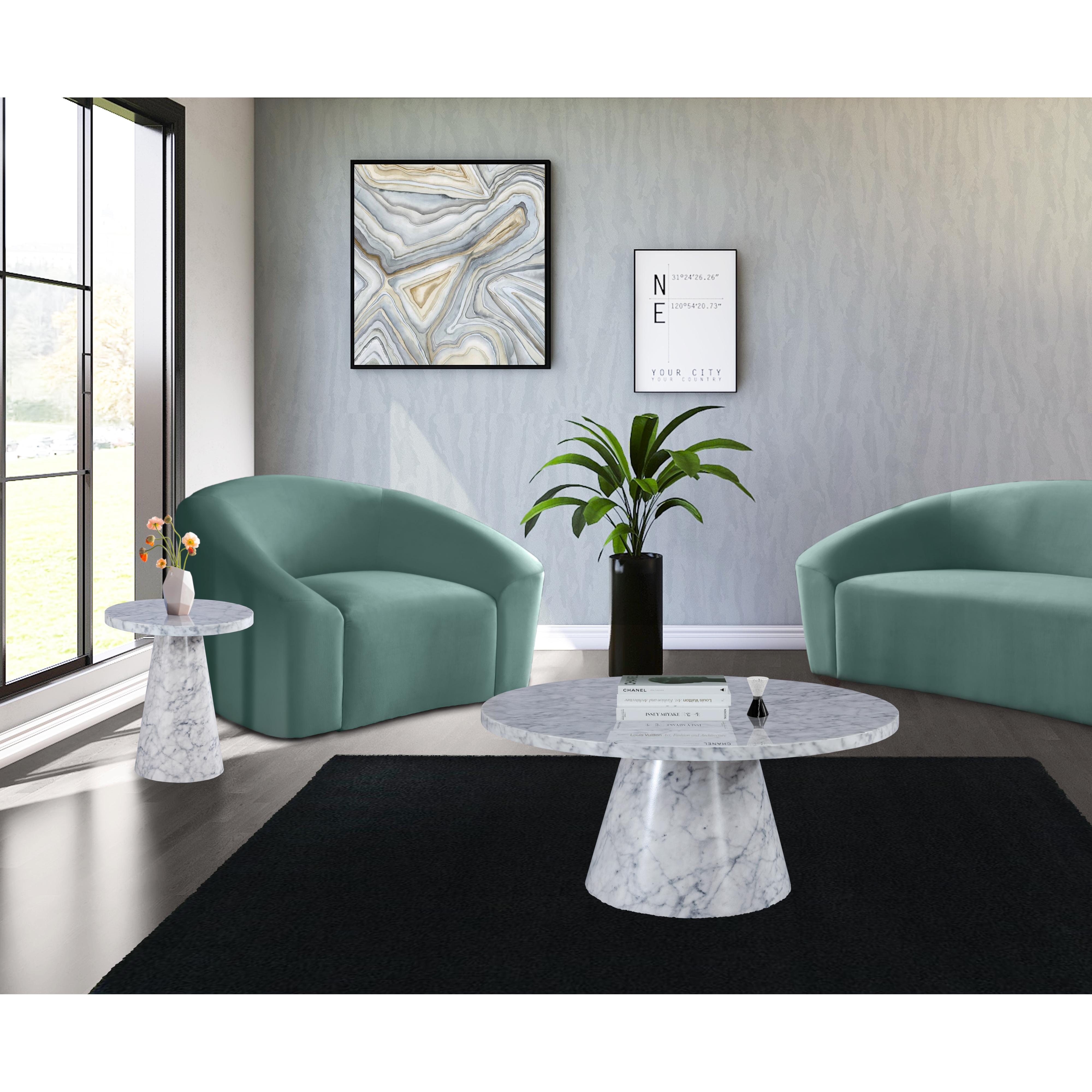 Meridian Omni White Faux Marble End Table