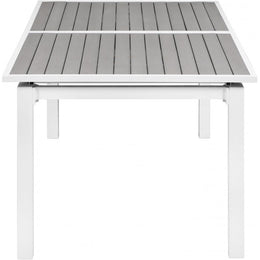 Meridian Nizuc Grey Wood Look Accent Paneling Outdoor Patio Extendable Aluminum Dining Table