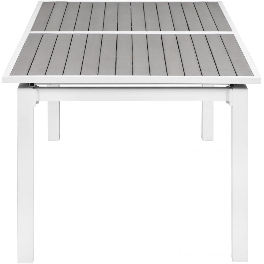 Meridian Nizuc Grey Wood Look Accent Paneling Outdoor Patio Extendable Aluminum Dining Table