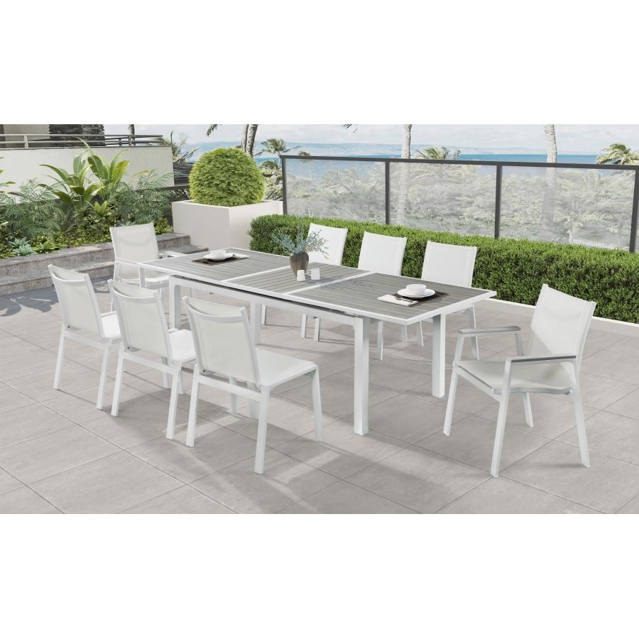 Meridian Nizuc Grey Wood Look Accent Paneling Outdoor Patio Extendable Aluminum Dining Table