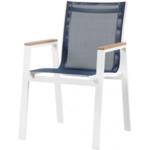 Meridian Nizuc Navy Mesh Water Resistant Fabric Outdoor Patio Aluminum Mesh Dining Arm Chair