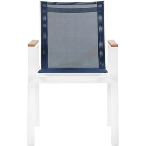 Meridian Nizuc Navy Mesh Water Resistant Fabric Outdoor Patio Aluminum Mesh Dining Arm Chair