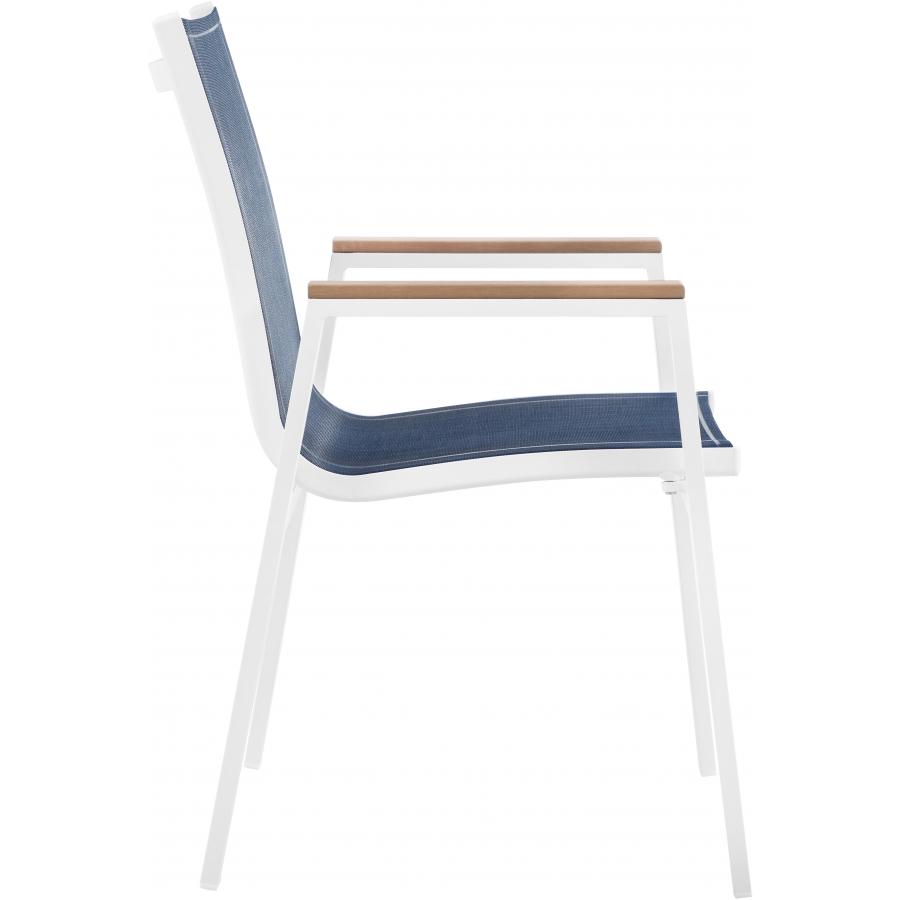Meridian Nizuc Navy Mesh Water Resistant Fabric Outdoor Patio Aluminum Mesh Dining Arm Chair