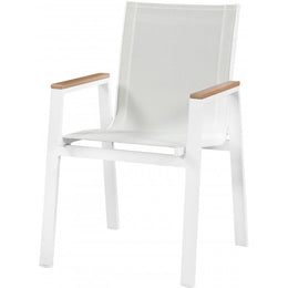 Meridian Nizuc White Mesh Water Resistant Fabric Outdoor Patio Aluminum Mesh Dining Arm Chair