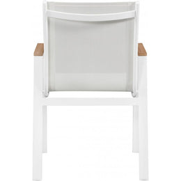 Meridian Nizuc White Mesh Water Resistant Fabric Outdoor Patio Aluminum Mesh Dining Arm Chair