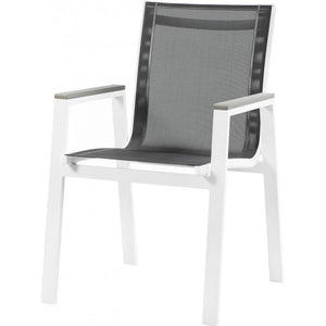 Meridian Nizuc Black Mesh Water Resistant Fabric Outdoor Patio Aluminum Mesh Dining Arm Chair