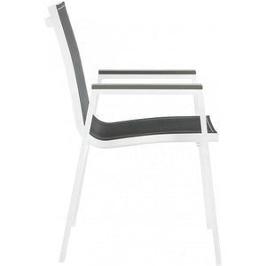 Meridian Nizuc Black Mesh Water Resistant Fabric Outdoor Patio Aluminum Mesh Dining Arm Chair