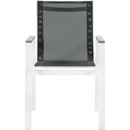 Meridian Nizuc Black Mesh Water Resistant Fabric Outdoor Patio Aluminum Mesh Dining Arm Chair