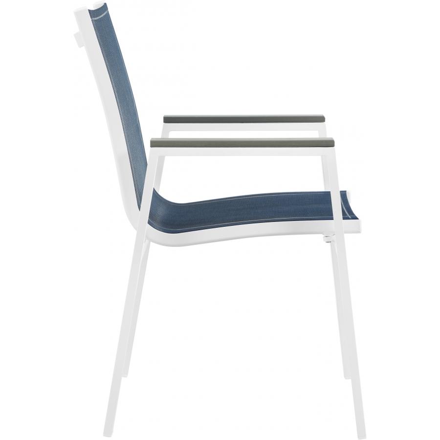 Meridian Nizuc Navy Mesh Water Resistant Fabric Outdoor Patio Aluminum Mesh Dining Arm Chair
