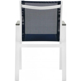 Meridian Nizuc Navy Mesh Water Resistant Fabric Outdoor Patio Aluminum Mesh Dining Arm Chair