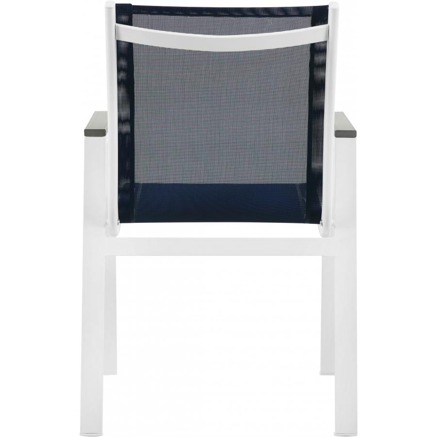 Meridian Nizuc Navy Mesh Water Resistant Fabric Outdoor Patio Aluminum Mesh Dining Arm Chair