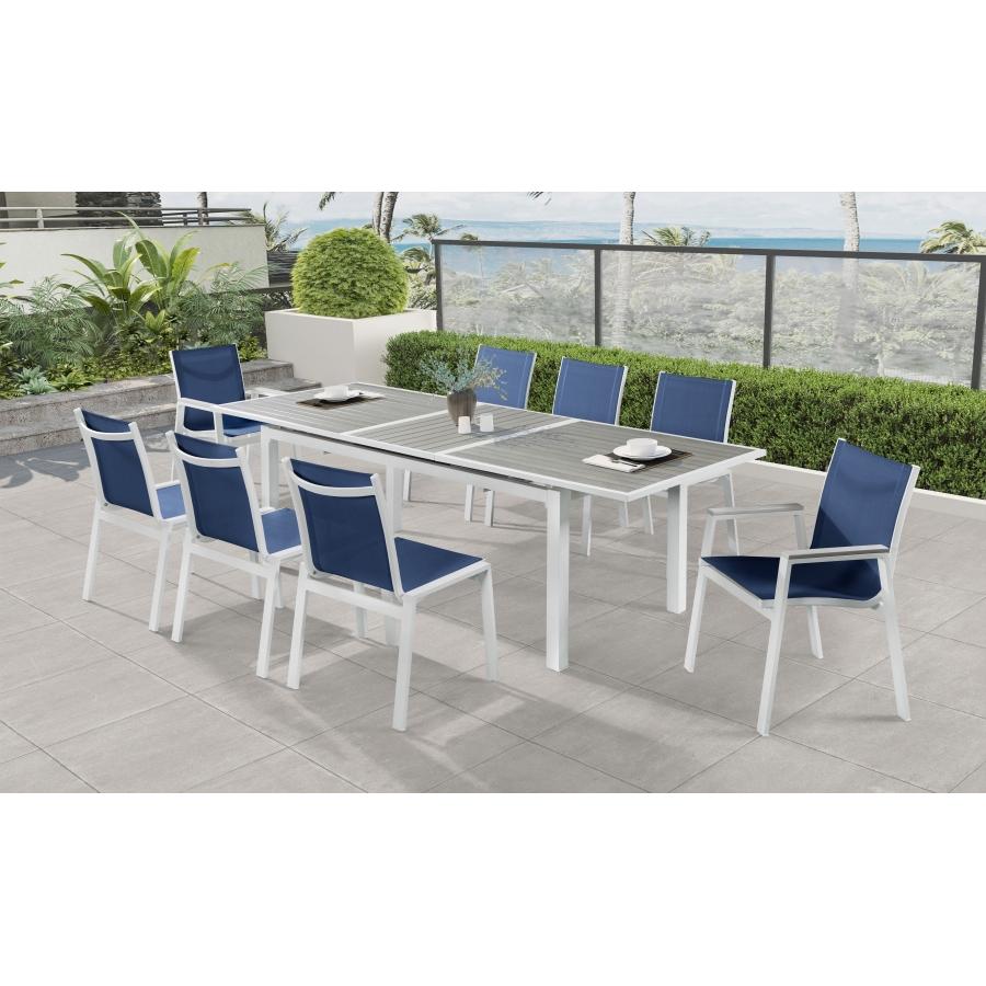 Meridian Nizuc Navy Mesh Water Resistant Fabric Outdoor Patio Aluminum Mesh Dining Arm Chair