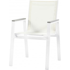 Meridian Nizuc White Mesh Water Resistant Fabric Outdoor Patio Aluminum Mesh Dining Arm Chair