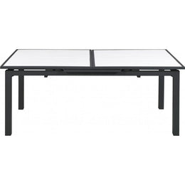 Meridian Nizuc White Wood Look Accent Paneling Outdoor Patio Aluminum Dining Table