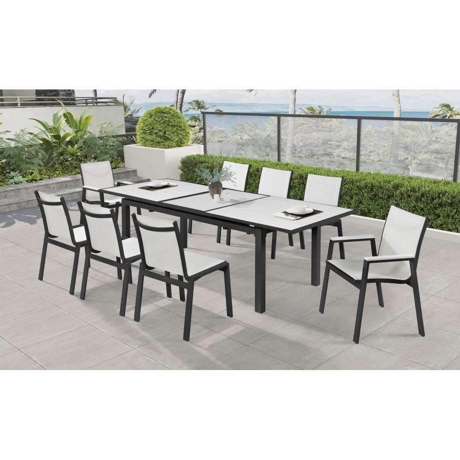 Meridian Nizuc White Wood Look Accent Paneling Outdoor Patio Aluminum Dining Table