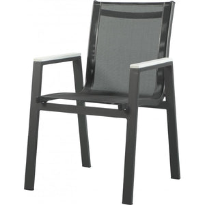 Meridian Nizuc Black Mesh Water Resistant Fabric Outdoor Patio Aluminum Mesh Dining Arm Chair