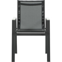Meridian Nizuc Black Mesh Water Resistant Fabric Outdoor Patio Aluminum Mesh Dining Arm Chair