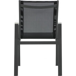 Meridian Nizuc Black Mesh Water Resistant Fabric Outdoor Patio Aluminum Mesh Dining Arm Chair