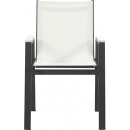 Meridian Nizuc White Mesh Water Resistant Fabric Outdoor Patio Aluminum Mesh Dining Arm Chair