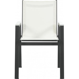 Meridian Nizuc White Mesh Water Resistant Fabric Outdoor Patio Aluminum Mesh Dining Arm Chair