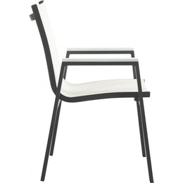 Meridian Nizuc White Mesh Water Resistant Fabric Outdoor Patio Aluminum Mesh Dining Arm Chair