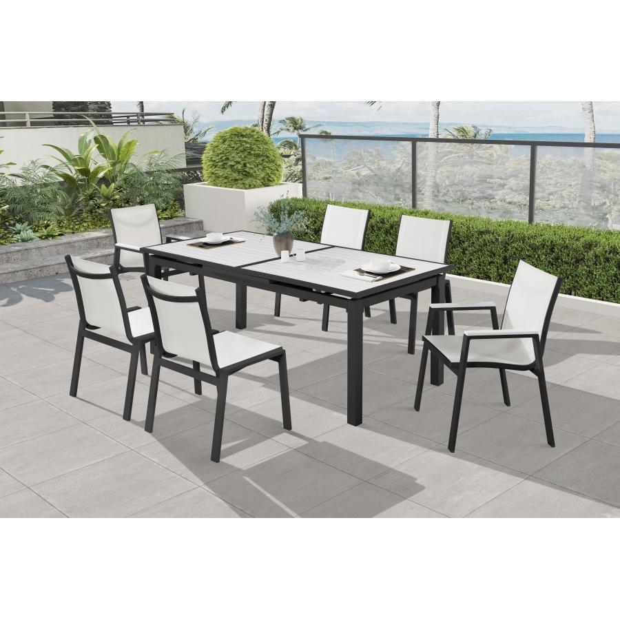 Meridian Nizuc White Mesh Water Resistant Fabric Outdoor Patio Aluminum Mesh Dining Arm Chair