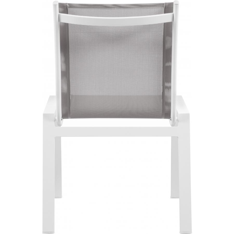 Meridian Nizuc Grey Mesh Water Resistant Fabric Outdoor Patio Aluminum Mesh Dining Chair