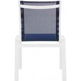 Meridian Nizuc Navy Mesh Water Resistant Fabric Outdoor Patio Aluminum Mesh Dining Chair