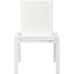 Meridian Nizuc White Mesh Water Resistant Fabric Outdoor Patio Aluminum Mesh Dining Chair