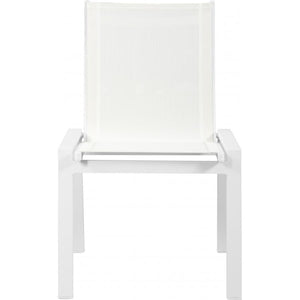 Meridian Nizuc White Mesh Water Resistant Fabric Outdoor Patio Aluminum Mesh Dining Chair