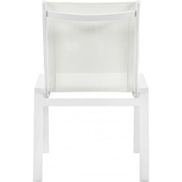 Meridian Nizuc White Mesh Water Resistant Fabric Outdoor Patio Aluminum Mesh Dining Chair