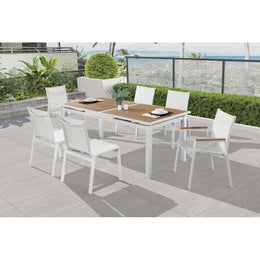 Meridian Nizuc White Mesh Water Resistant Fabric Outdoor Patio Aluminum Mesh Dining Chair