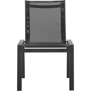 Meridian Nizuc Black Mesh Water Resistant Fabric Outdoor Patio Aluminum Mesh Dining Chair