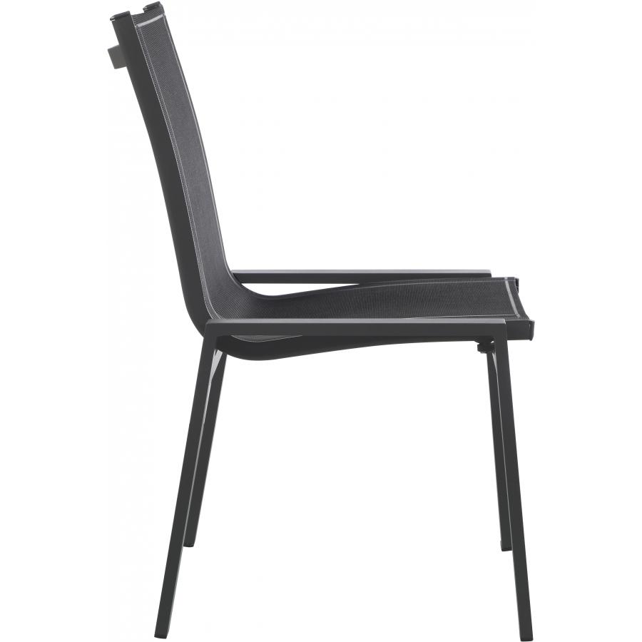 Meridian Nizuc Black Mesh Water Resistant Fabric Outdoor Patio Aluminum Mesh Dining Chair