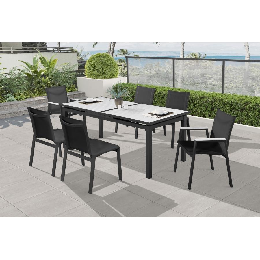 Meridian Nizuc Black Mesh Water Resistant Fabric Outdoor Patio Aluminum Mesh Dining Chair