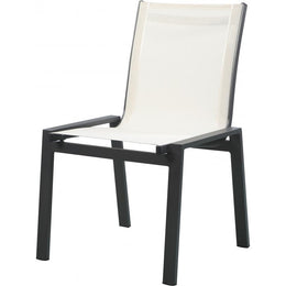 Meridian Nizuc White Mesh Water Resistant Fabric Outdoor Patio Aluminum Mesh Dining Chair