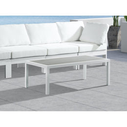 Meridian Nizuc Grey Wood Look Accent Paneling Outdoor Patio Aluminum Coffee Table