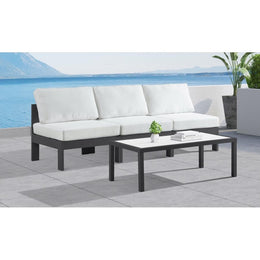 Meridian Nizuc White Wood Look Accent Paneling Outdoor Patio Aluminum Coffee Table